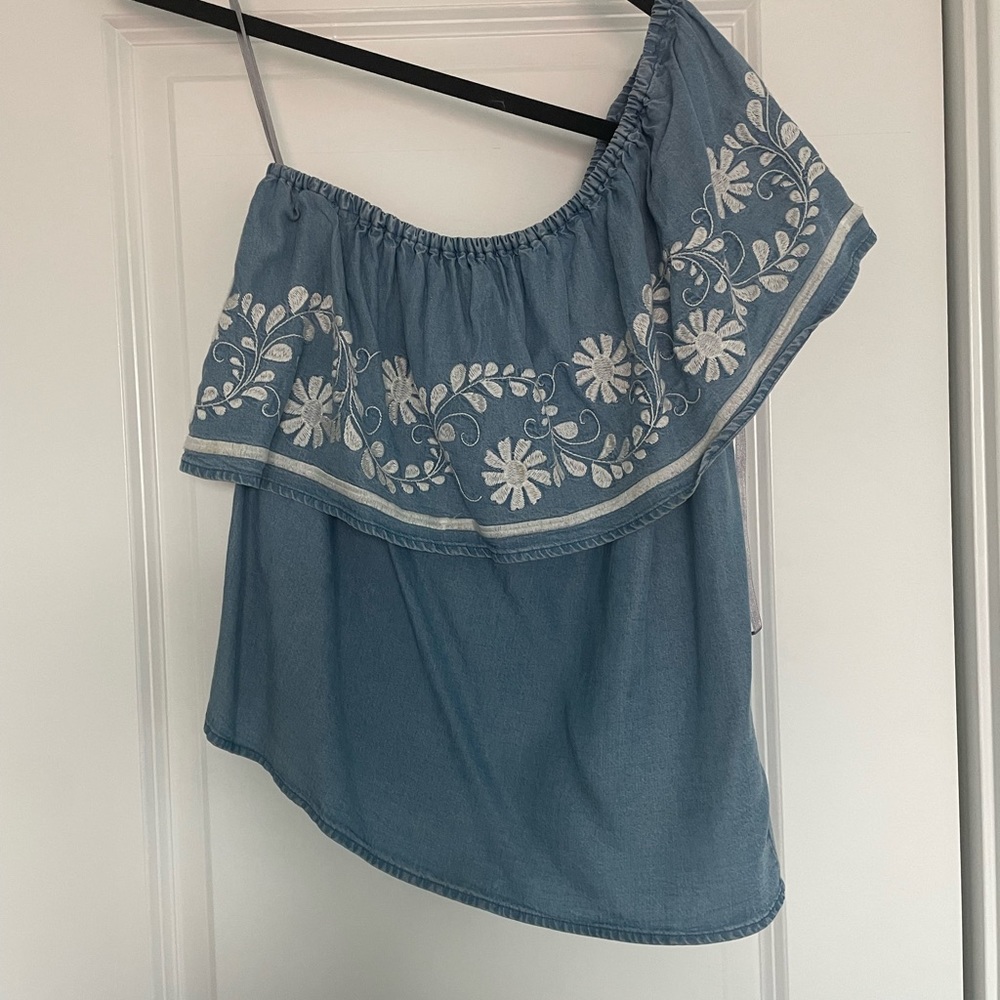 Rebecca Minkoff One Shoulder Denim Shirt - small